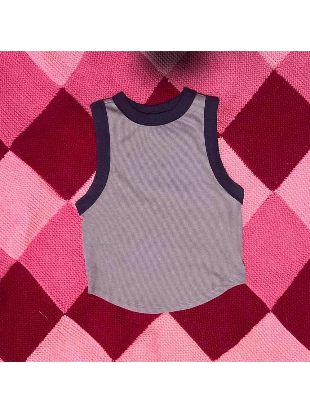 purple ribbed cropped halter tank top
